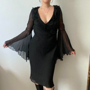 Vintage Express silk dress with flowy bell sleeves